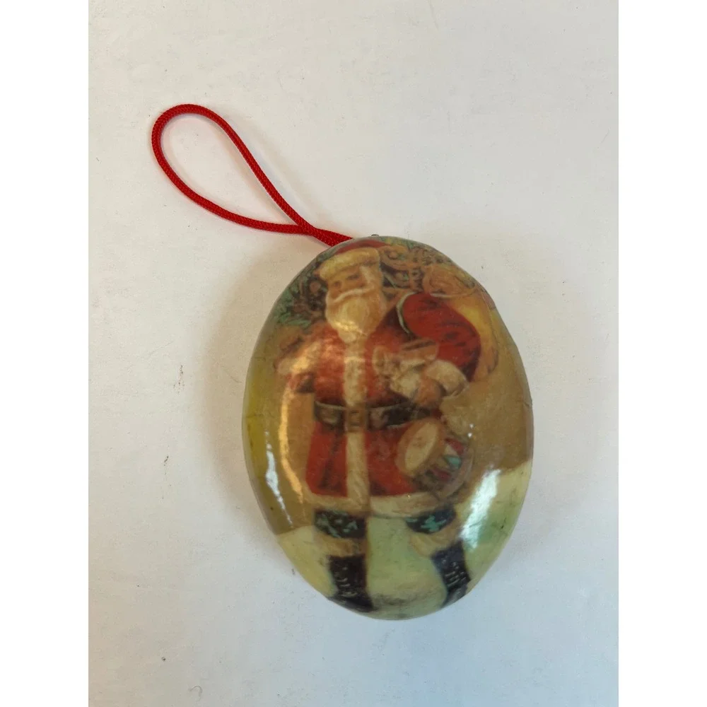 Vintage Paper Mache Santa Claus Christmas Ornaments Set of 3 Victorian Oval